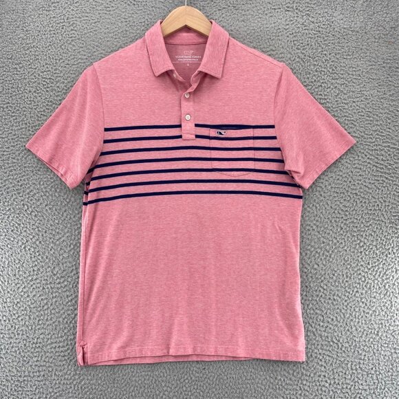 Vineyard Vines Shirt Mens Small Edgartown Polo Pink Striped Short Sleeve Casual - Picture 1 of 11